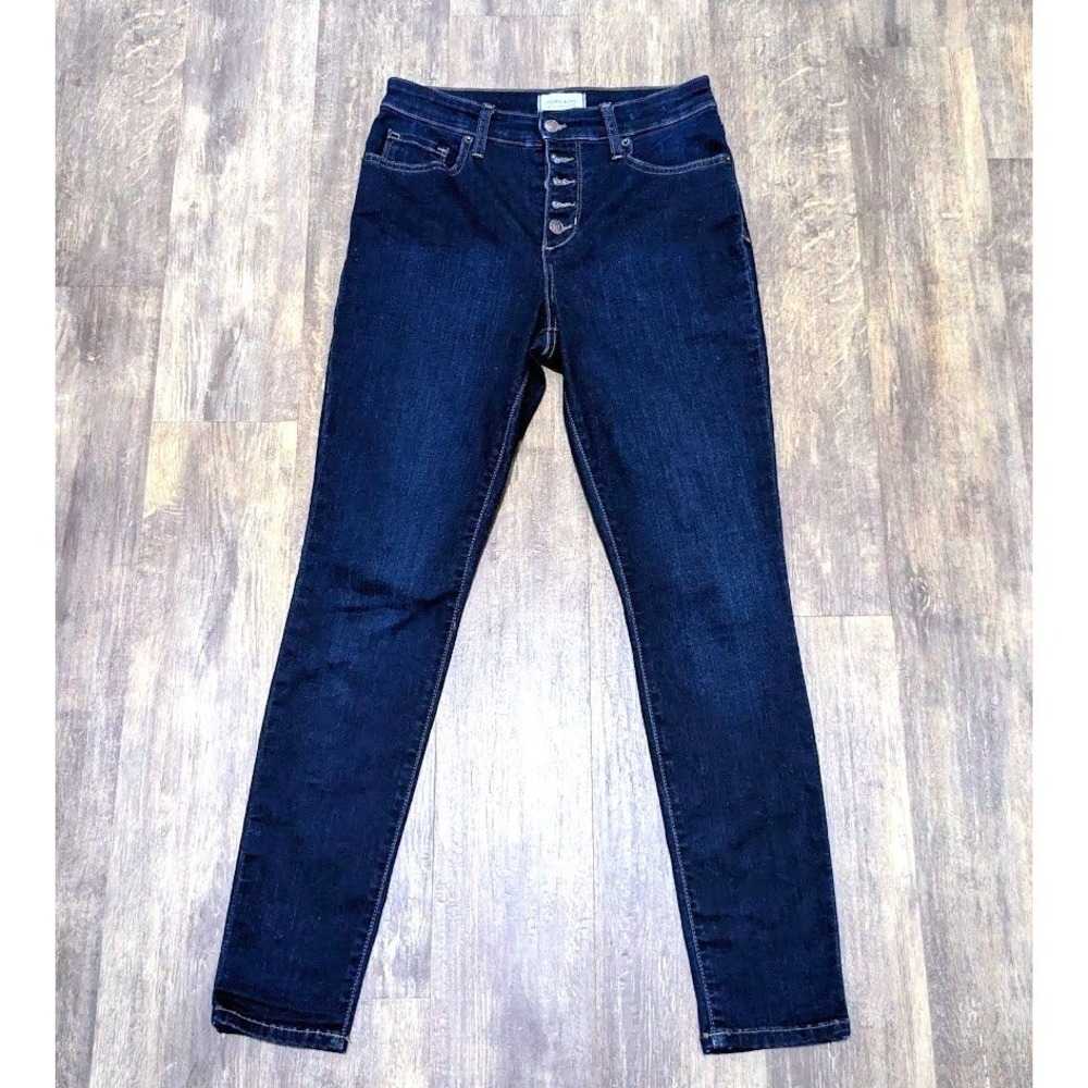 Crown & Ivy Womens‎ High Rise Skinny Jeans 6 Dark Wash Button Fly Indigo Denim